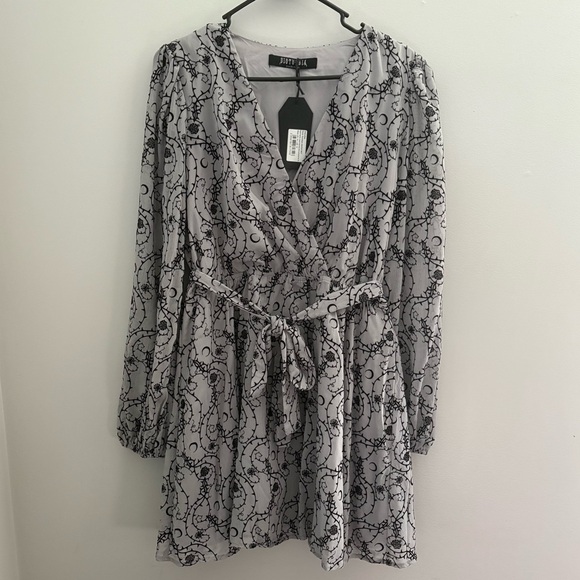 Rosethorn Flocked Velour Chiffon Faux Wrap Mini Dress Sz 10 – Romantic Velvet - Picture 3 of 8